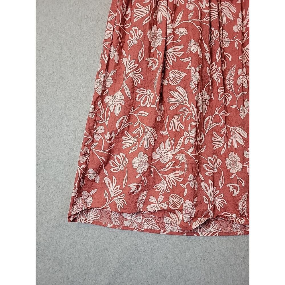 C&C California Cotton Coral Floral Gathered Waist Midi Dress Women's Med Pockets - Picture 6 of 13